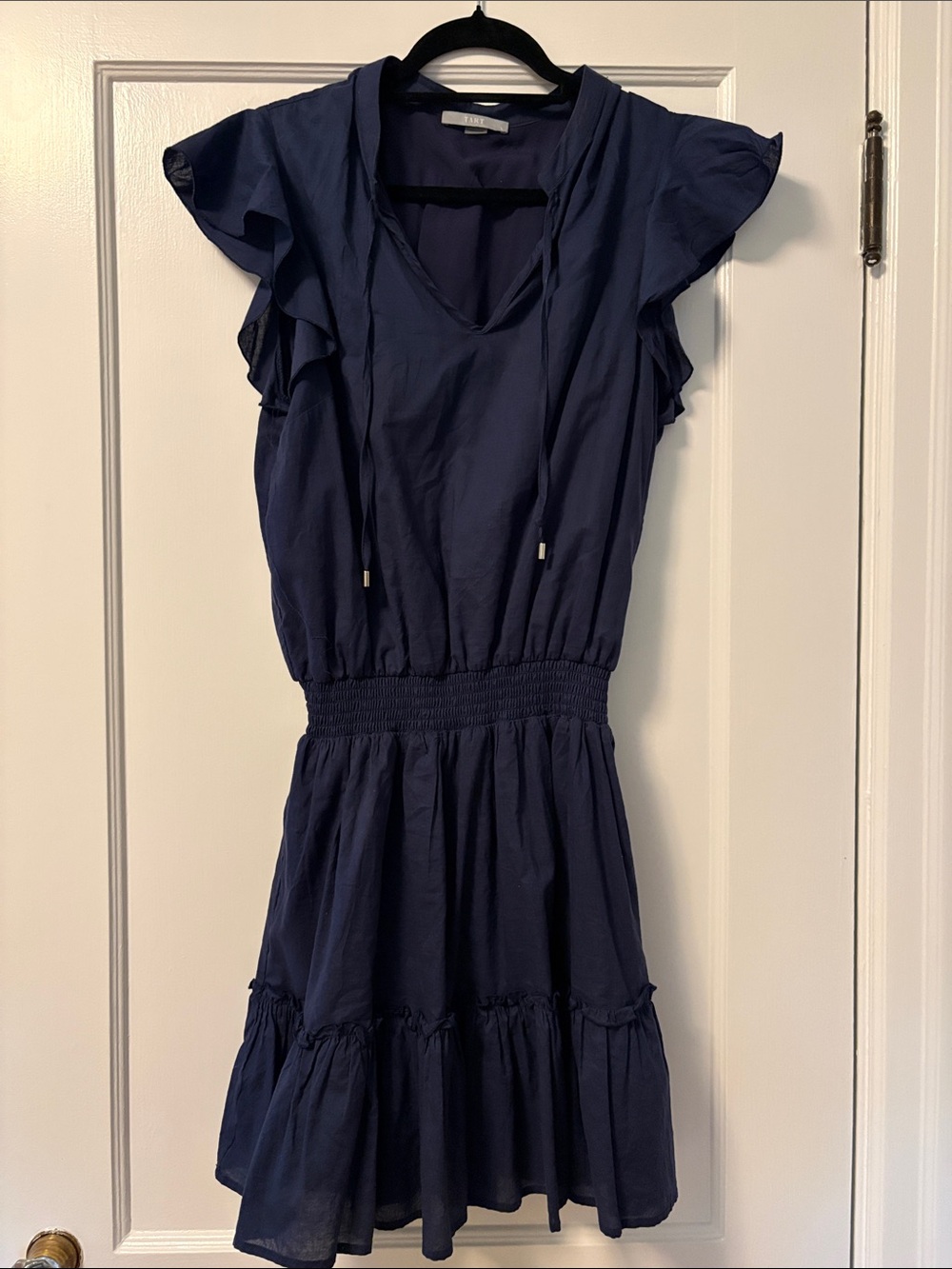Tart Navy V-Neck Smocked-Waist Flutter Sleeve Mini Dress